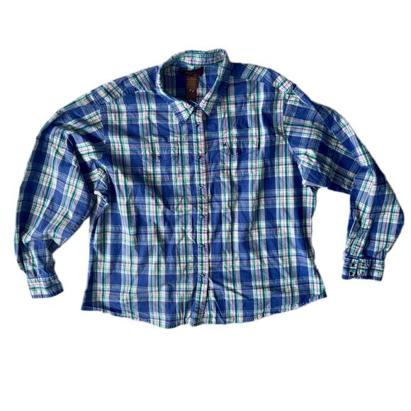 Aura XXL Blue Plaid Western Style Button-down - Picture 1 of 6